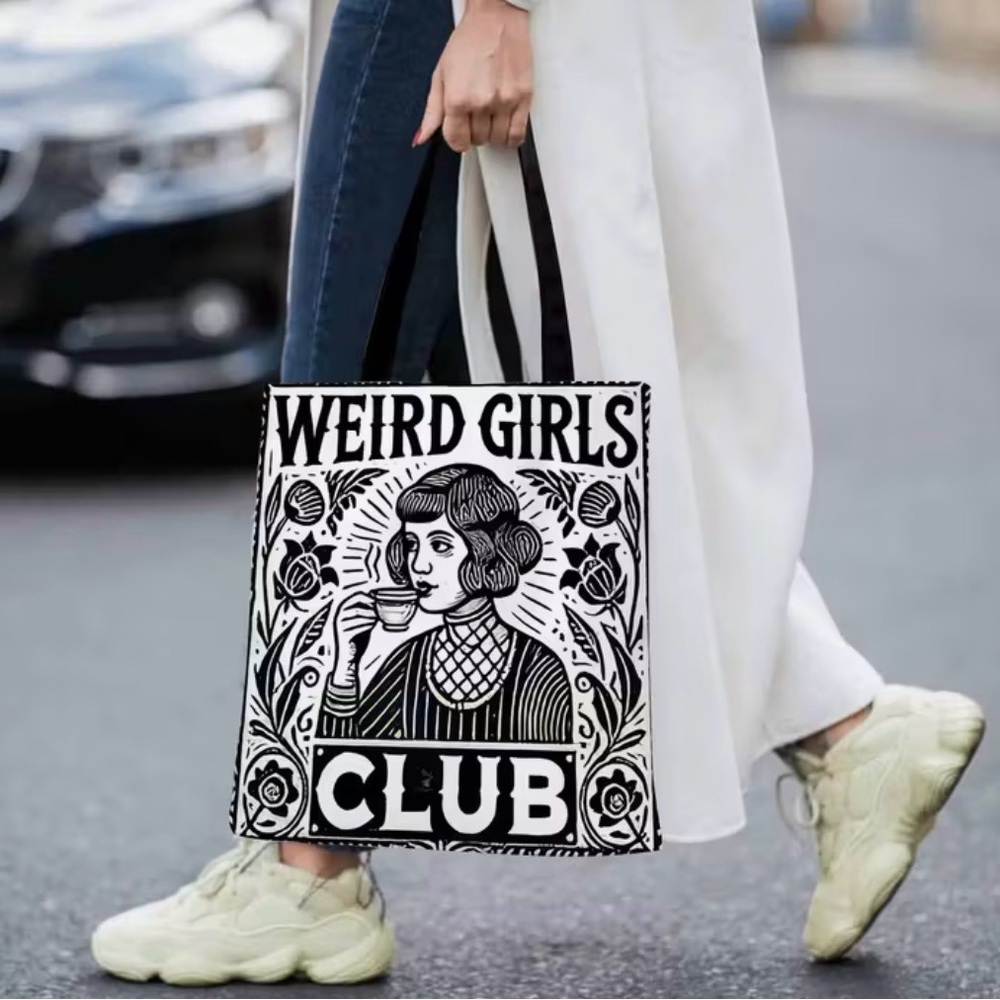 ‘Weird Girls Club’ Black and White Tote Bag